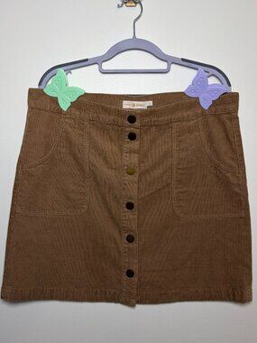 Tory Burch Tan Lucitano Corduroy Button Front Mini Skirt Size 12 Preppy Classic